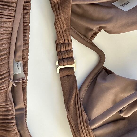 zaful brown bikini set size large textured push up top tie side bottoms nwt - Picture 4 of 8